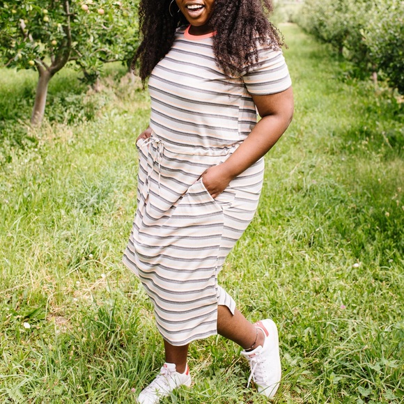 Striped Drawstring T-Shirt Dress - Picture 5 of 12